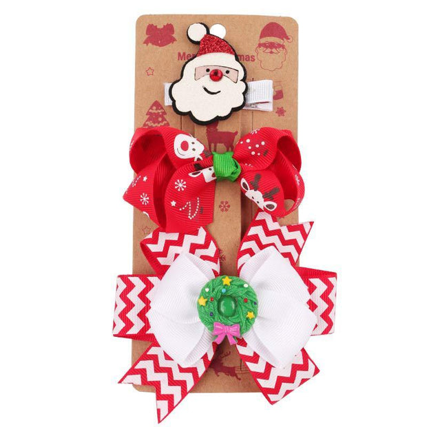 Christmas Children's Bow Barrettes Three Sets