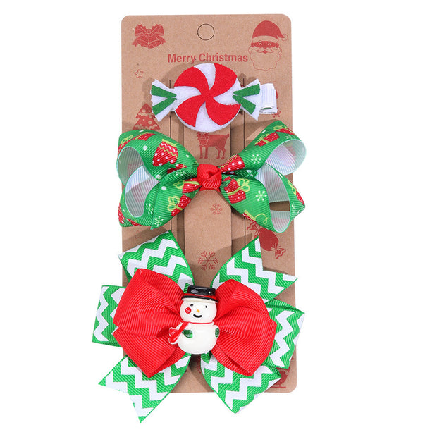 Christmas Children's Bow Barrettes Three Sets